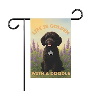 Bandera de jardín personalizada con diseño de doodle: decoración para exteriores para amantes de los perros