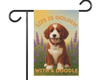Personalisierte Golden Doodle Gartenfahne: Hundeliebhaber Outdoor Dekor