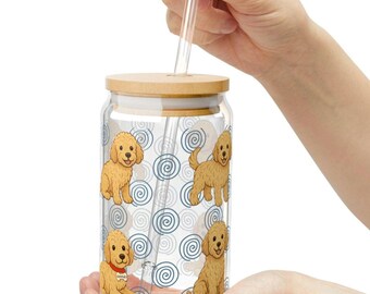Personalized Goldendoodle Sipper Glass, Dog Lover Gift