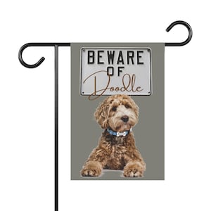 Custom Beware of Doodle Garden Flag: Personalized Goldendoodle Decor