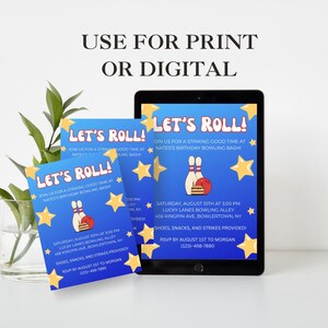 Bowling Birthday Invitation | Editable Canva Template | Kids Party Invite | Instant Download | Printable Bowling Party