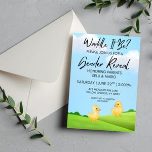 Duck Gender Reveal Invitation | Waddle It Be? Baby Shower Template | Editable Canva Invite | Instant Download