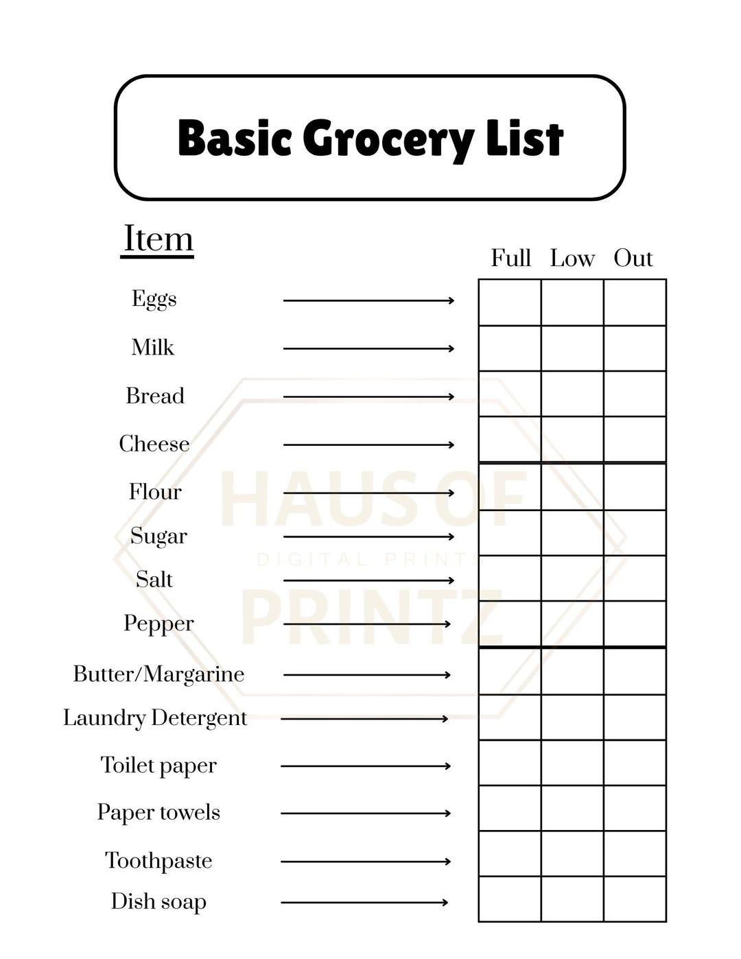 Basic Daily Grocery List - Etsy