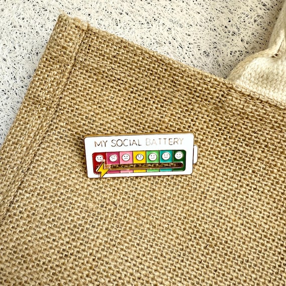 My Social Battery Enamel Pin, Sliding lightning Gauge Pin, Rainbow Introvert Humor Badge, Cute Pin Gift