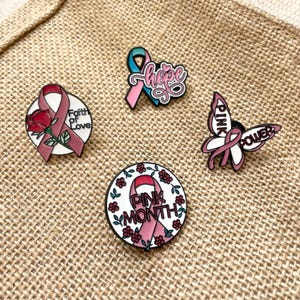 Pink Ribbon Enamel Pin, Breast Cancer Awareness Badge, Gift for Her