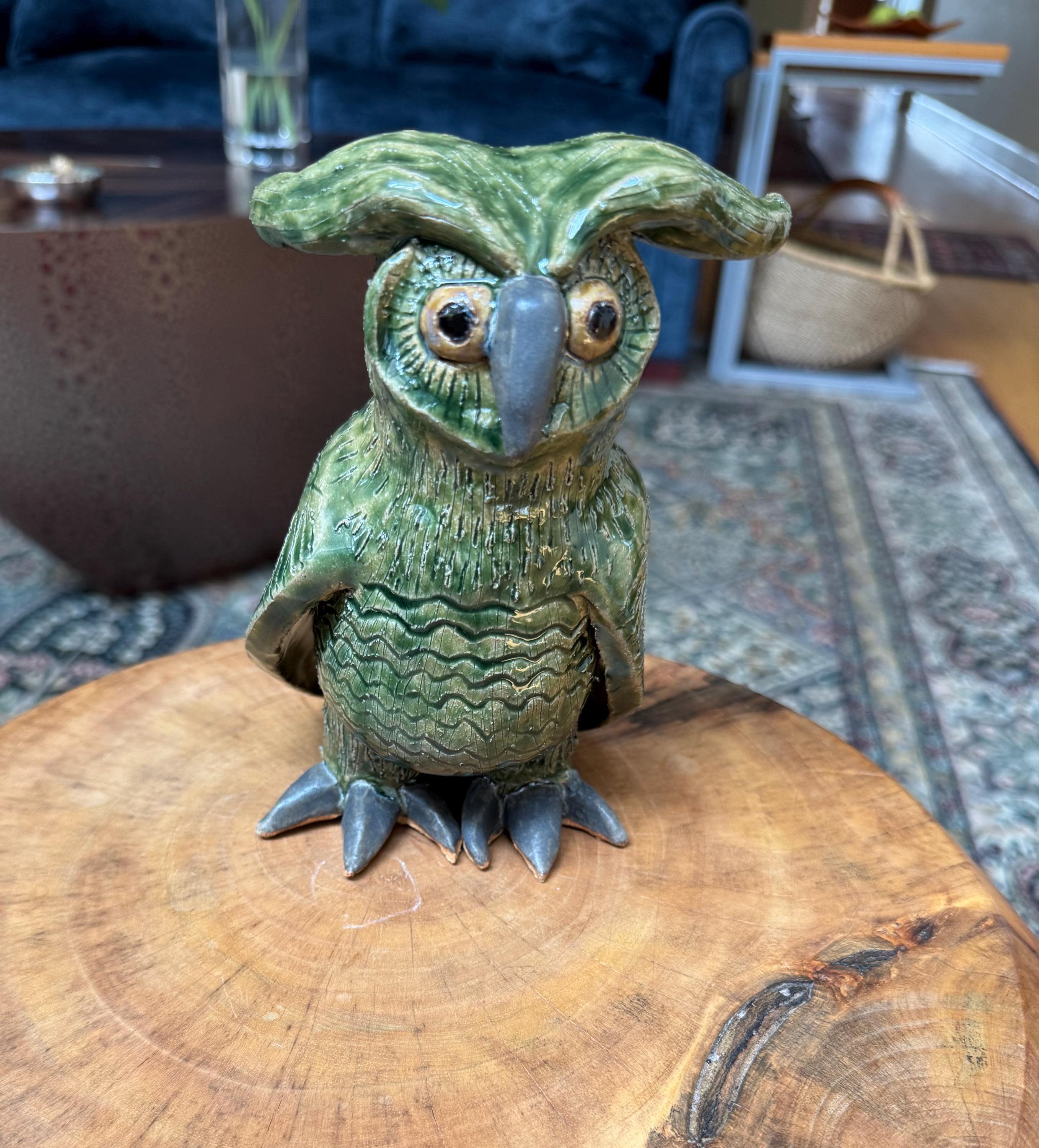 Hand-Made Jade-Style Ceramic Owl