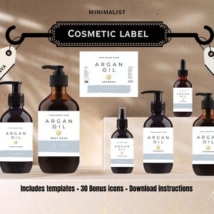 Editable Cosmetic Bottle Label-Template | Minimalist Beauty Product Label | DIY Canva Template – Instant Download, Canva Label Template