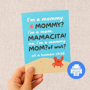 Cartão de aniversário engraçado para esposa | "Sou mamãe. Mamãe? Mamacita!" | Cartão para impressão inspirado na Ilha do Amor