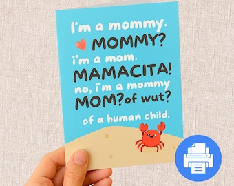 Cartão de aniversário engraçado para esposa | "Sou mamãe. Mamãe? Mamacita!" | Cartão para impressão inspirado na Ilha do Amor