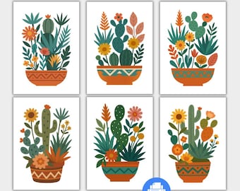 Cartões de felicitações botânicos do deserto, conjunto de 6 cartões para impressão, download digital, cartões em branco para todas as ocasiões, cartões dobrados 5x7