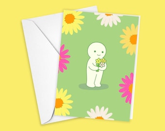 Smiski Greeting Card Flowers | A7 Greeting Card, Cute Greeting Card, Smiski Card, Flower Card, Card for Her, Smiski Lovers