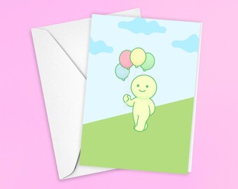 Smiski Greeting Card | A7 Greeting Card, Cute Birthday Card, Smiski Card, Smiski Balloon Card, Card for Her, Smiski Lovers