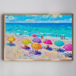 Frame Tv Art Digital Download | Colourful Beach Impasto Painting for Samsung Frame Tv | Summer Frame Tv Painting | Frame TV Art