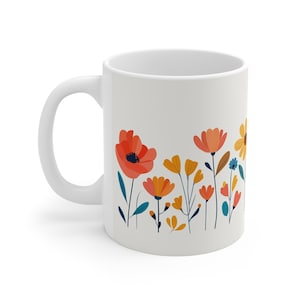 Floral Mug, Gift for Garden Lovers, Vintage Flower Design, Home Decor, Coffee Tea Cup, Spring Birthday Gift