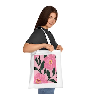 Baumwoll-Einkaufstasche mit Blumenmuster, umweltfreundliche Einkaufstasche, wiederverwendbare Strandtasche, Geschenktasche für sie, Frühlings- / Sommerstil