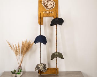 Spersonalizowany wieszak na kapelusze, Drewniany wieszak na kapelusze, Stojak na kapelusze, Organizer na czapki, Drewniany uchwyt na kapelusze, Stojak na czapki, Drewniany uchwyt na czapki