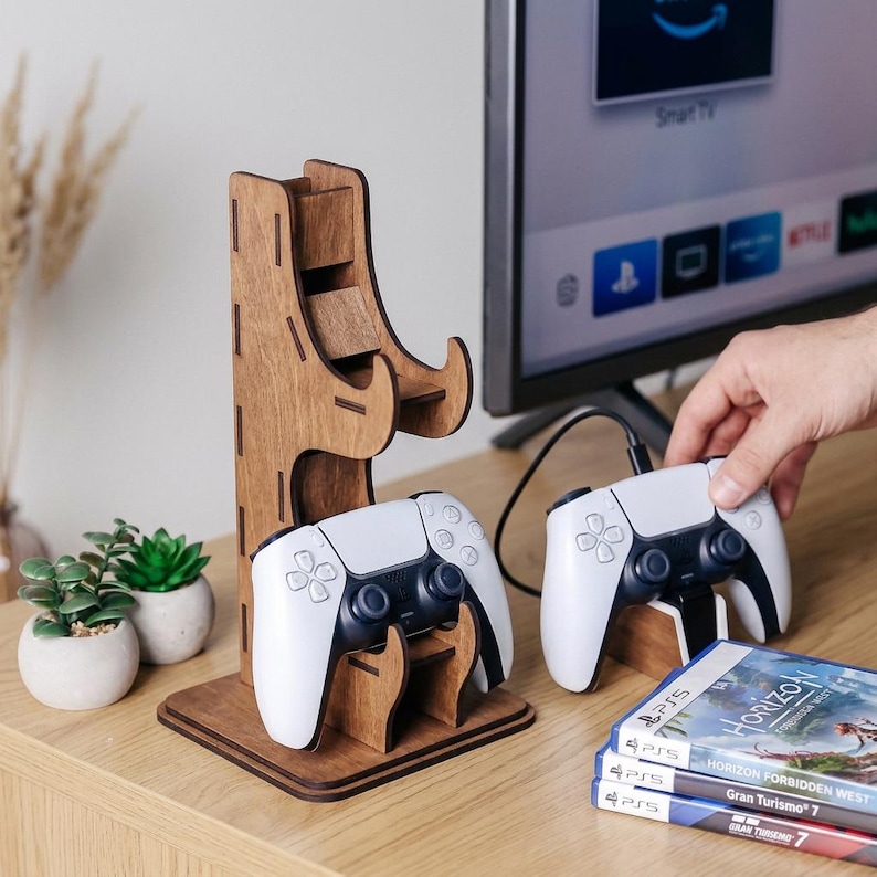 Personligt stativ för spelkontroller i trä, anpassad PS Xbox-hållare bild 2