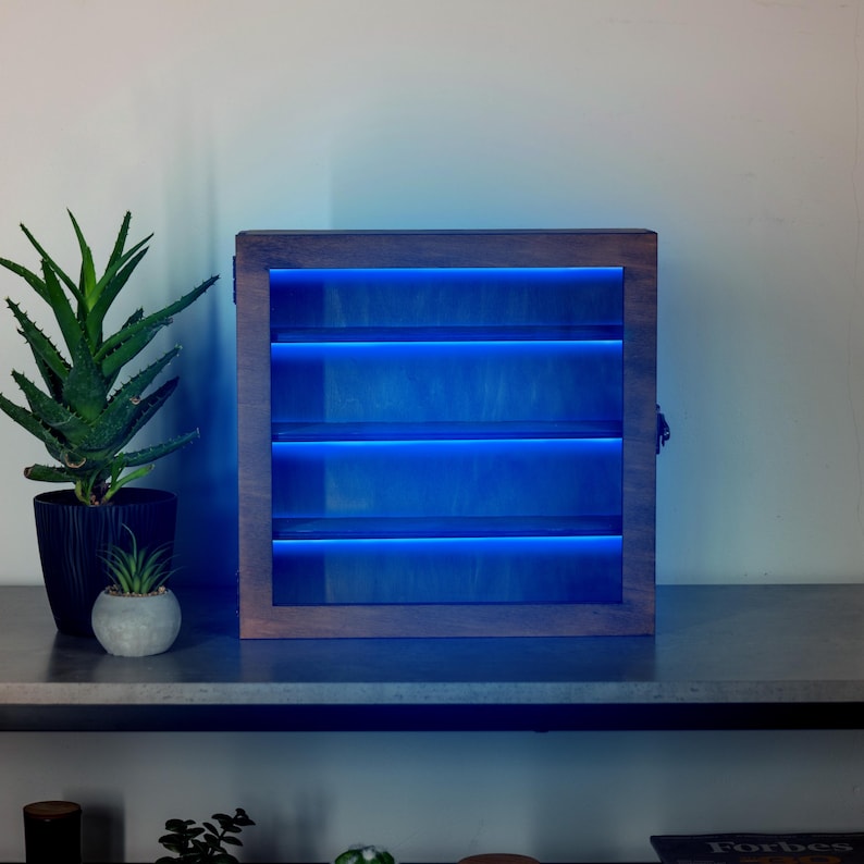 Display cabinet with glass door, Display shelf for collectibles, Display shelf case, Wood display case,Display case for figures,Wood cabinet image 8