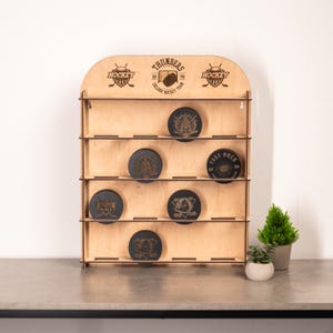 Hockey puck holder, Hockey puck organizer, Hockey puck holder shelf, Hockey puck display case,  Hockey puck stand, Hockey puck storage