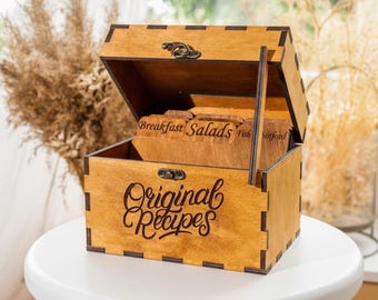 Recipe box 5x7 cards, Personalized recipe box, Recipe box with name, Wood recipe box, Recipe box with dividers, Rustic recipe box