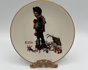 Norman Rockwell "End of Christmas" Collector Plate: 1978 Danbury Mint Gorham, 22K Gold Rim