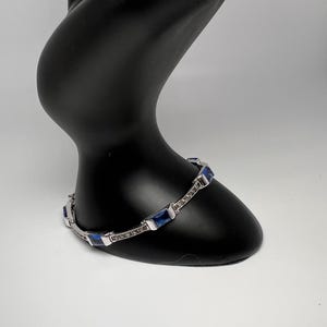 Sterling Silver Marcasite & Sapphire Blue Glass Link Bracelet – Art Deco Revival