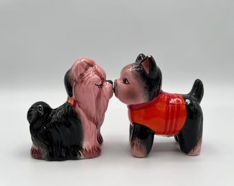 Vintage Japan Valentine's Kissing Devil Boy & Girl Salt and Pepper