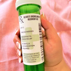 Hangover Recovery Kit - Bachelorette Party - Birthday Favors - Prescription Bottle Kits - Recovery Kit pill bottles - Bachelorette Favors