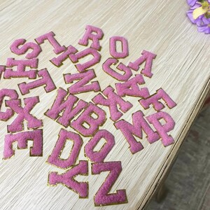 Parches de letras de chenilla para planchar en ropa, parches de letras con ribete dorado, bordados de alfabeto de moda para planchar