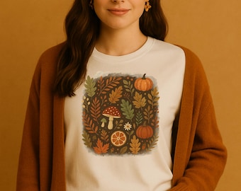 Autumn Vibes T-Shirt: Herbstblätter, Kürbisgrafik, gemütliche Mode