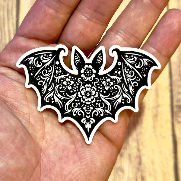 Pegatina de murciélago floral, Kindle, Halloween, espeluznante, calcomanía de murciélago, gótico botánico, planificador, cuaderno, bruja