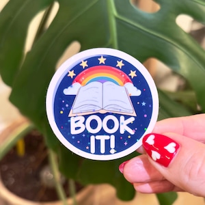 Book It sticker, bookish, pizza party sticker, booktok, book nerd, book club, 80s retro style, Fun Nostalgia, funny meme