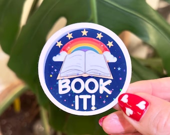Book It Sticker, Bookish, Pizza Party Sticker, Booktok, Buch Nerd, Buchclub, 80er Retro Stil, Fun Nostalgie, lustiges Mem