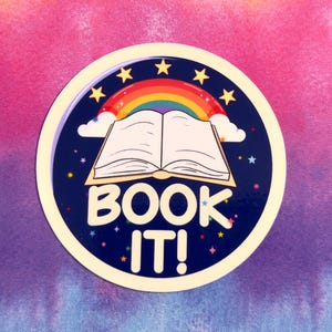 Book It sticker, bookish sticker, pizza party sticker, booktok, book nerd, book club sticker, 80s retro style, Fun Nostalgia sticker