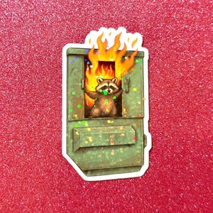 Sticker afvalcontainer: trendy meme, grappige wasbeer, dit is prima, humor voor geestelijke gezondheid, planner, notitieboekje, vuilnispanda, werkgerelateerd