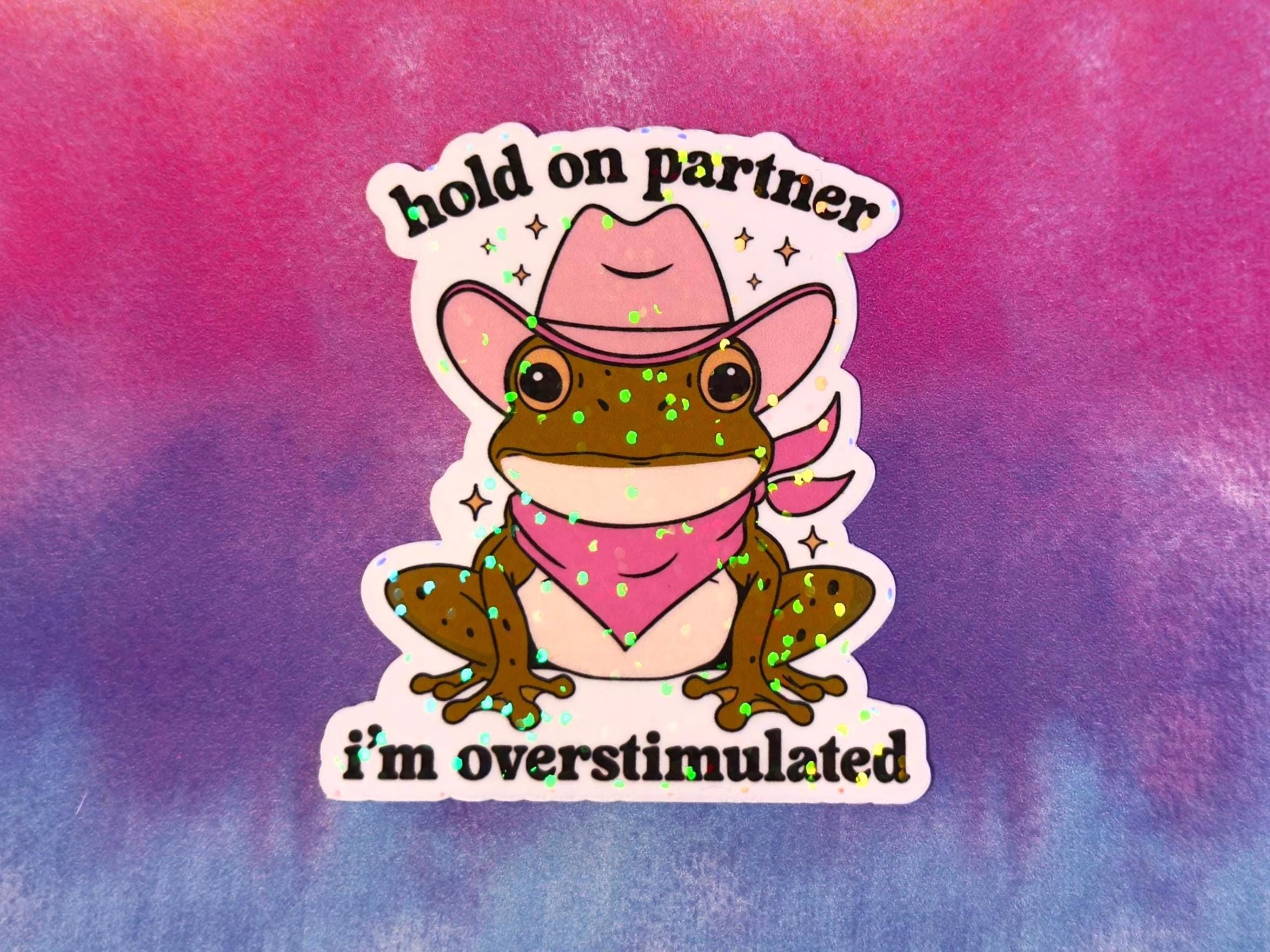 ちょっと待って、パートナー、私は刺激されすぎている、面白いカウボーイフロッグステッカー、プランナー、かわいいカエル、面白いトレンディミーム、皮肉、生意気、プランナー、ノート  - Etsy 日本