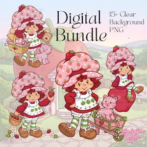 Strawberry Girl PNG Bundle 15+ High Quality Birthday Party, Baby Shower, Personalized Gift  (Digital Download)