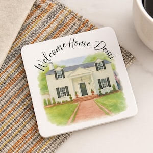 Custom Watercolor House Portrait Party Coasters – Move-In Gift, Realtor Closing Gift, Personalized New Home Decor, Bottle tag