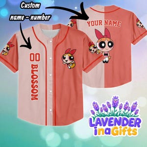 Custom Blossom Powerpuff Girls Baseball Jersey, Cartoon Network Shirt with Name Number, Matching Outfit for Fans & Kids