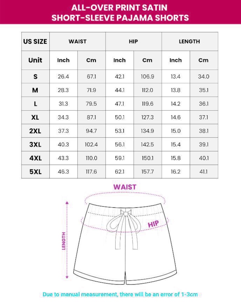 a women's shorts measurements chart for shorts