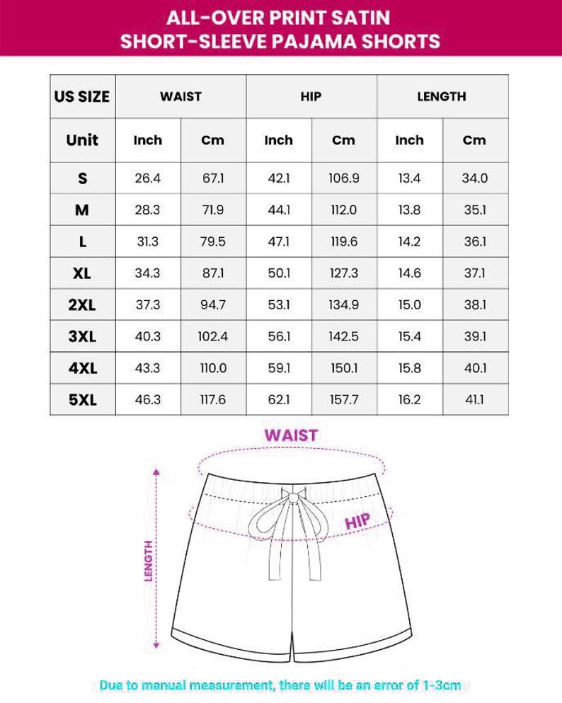 a women's shorts measurements chart for shorts