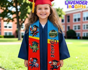 Marvel Avengers Graduation Stole, Personalized Name Grad Sash Kids & Adults