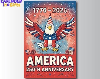 Póster del 250 aniversario de Estados Unidos (1776-2026) - Arte mural con águila patriótica y fuegos artificiales