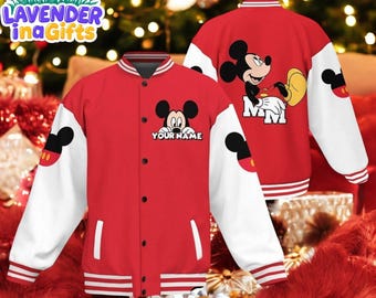 Personalized Mickey Baseball Jacket, Mickey Mouse Jacket, Disney Mouse Jacket For Mens, Minnie Jacket, Disney Trip Shirt, Cartoon Gifts