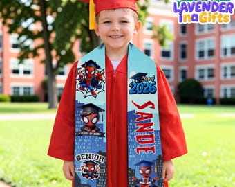 Spiderman Graduation Stole, Personalized Name Grad Sash Kids & Adults