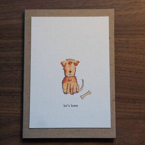 Cute Dog Watercolour Card- "Let's Bone" Original Design, Funny Animal Valentines/Anniversary Card