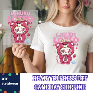 Strawberry Labubu Dtf, Kawaii Labubu Dtf, Ready to Press DTF Prints, High-Quality Heat Transfer Designs, Affordable DTF Transfers, Shirt Dtf