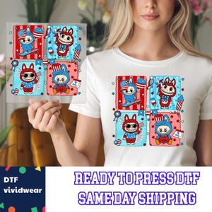 Labubu 4th of July, Patriotic Labubu, Ready to Press DTF Prints, High-Quality Heat Transfer Designs, Affordable DTF Transfers, Tshirt Dtf