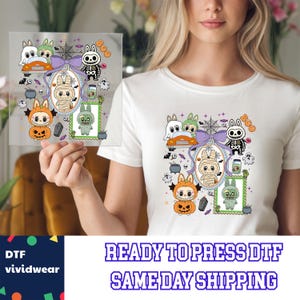 Spooky Halloween Labubu Crew Dtf, Ready to Press DTF Prints, High-Quality Heat Transfer Designs, Affordable DTF Transfers, Shirt Dtf