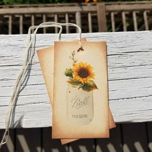 8 Sunflower and Mason Jar  Tags, Paper, Wedding, Party, Birthday, Gift Wrap, Favor